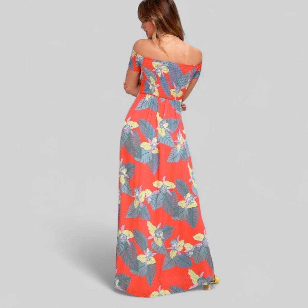 Lulus Patsy Red Tropical Smocked Bodice Maxi Dress - image 2